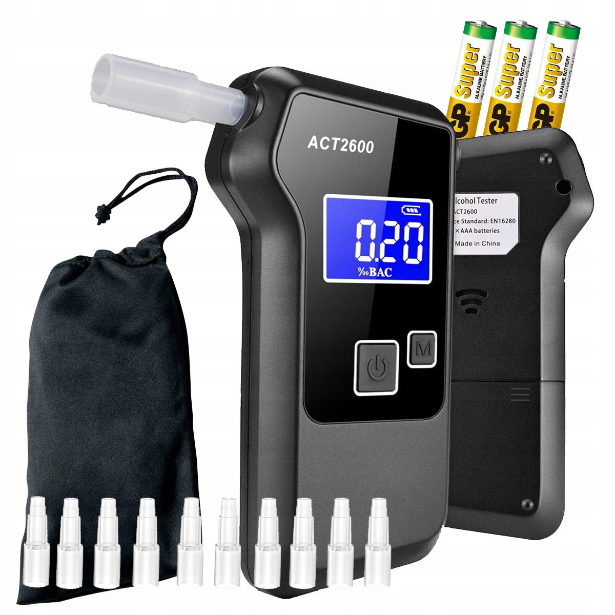 Ako policajný presný digitálny alkohol tester + + 10× BREATHALIZER MOUTHIP ACT500 ACT618 ACT2600